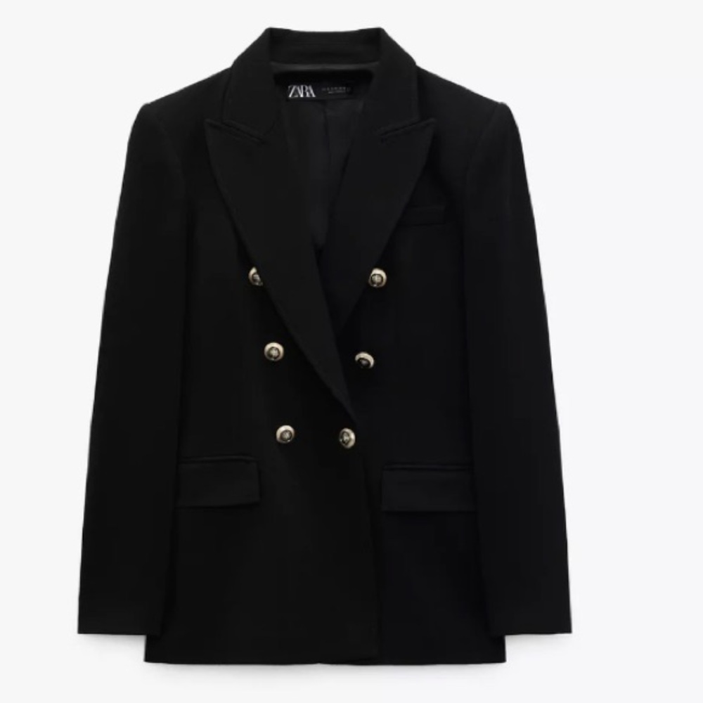 Zara Black Tailored Blazer with Gold Buttons
Tailored double breasted blazer